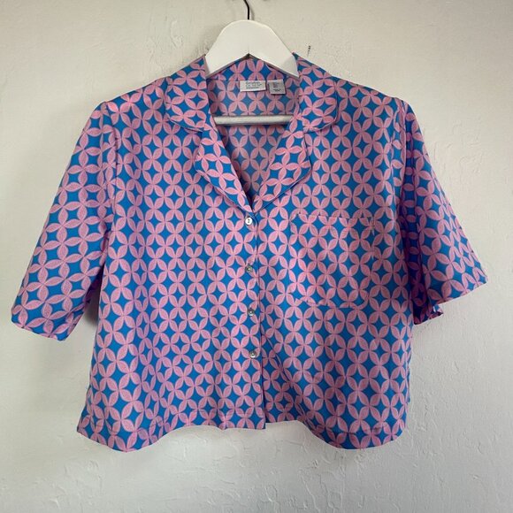 Sigrid Olsen Sleepwear Womens Geometric Short Sleeve Button-Up Sleep Shirt Large - Picture 1 of 7